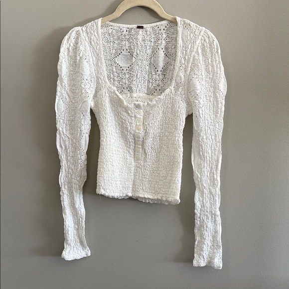 Free People Cream Lace Long Sleeve Blouse - Picture 3 of 6